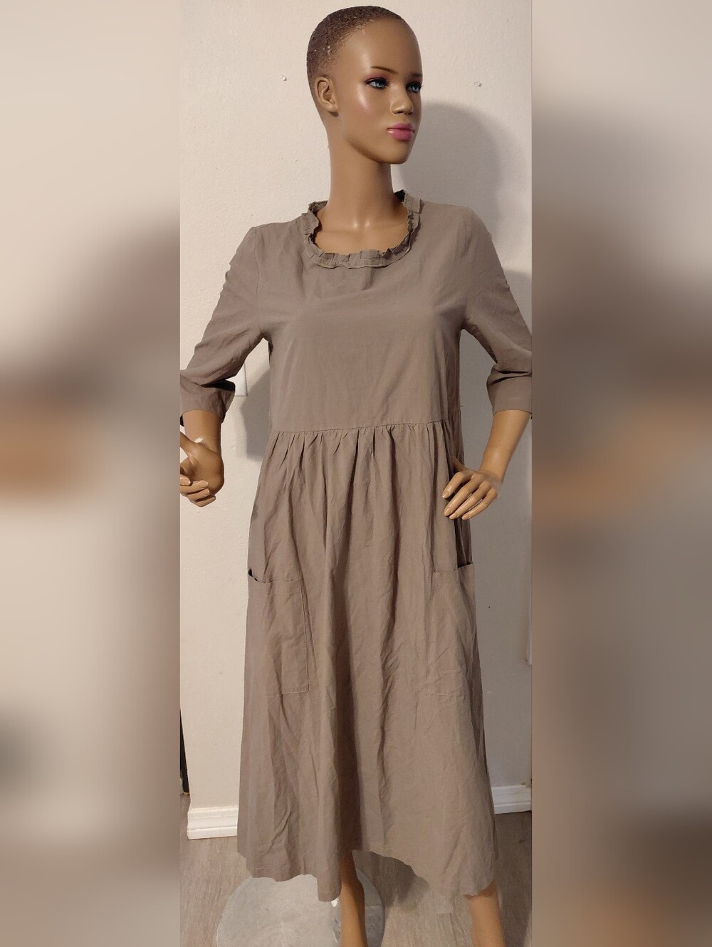 MISSLOOK Taupe Long Sleeve Midi Dress